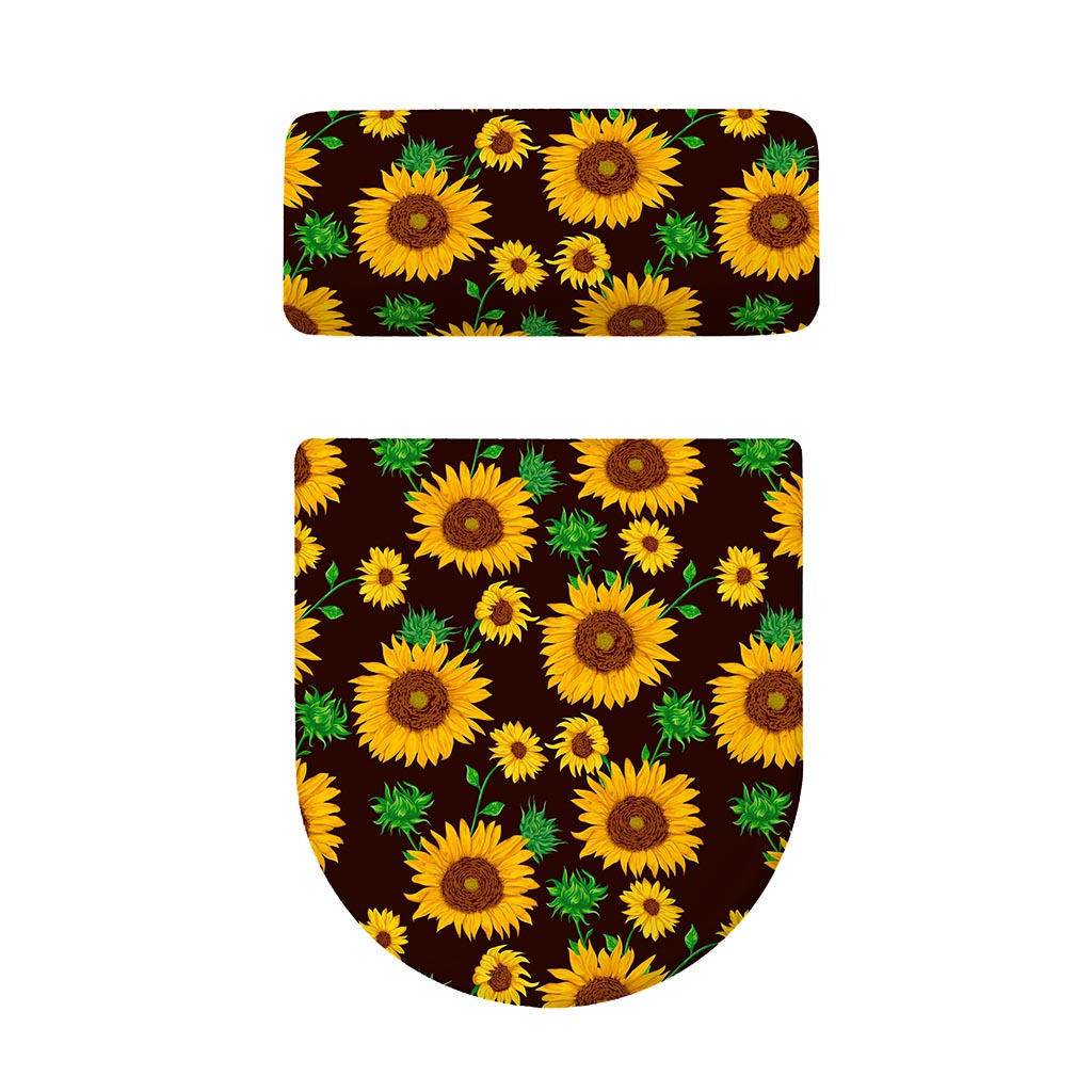 Brown Sunflower Pattern Print Toilet Lid And Tank Cover Set
