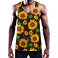 Brown Sunflower Pattern Print Men's Workout Tank Top