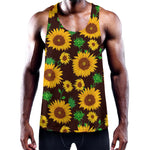 Brown Sunflower Pattern Print Training Tank Top