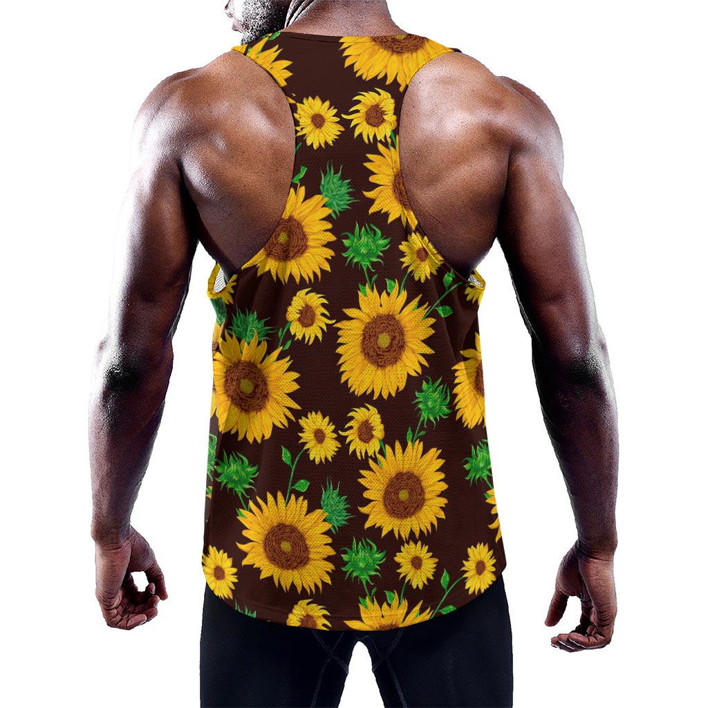 Brown Sunflower Pattern Print Training Tank Top