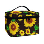Brown Sunflower Pattern Print Travel Makeup Bag