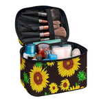 Brown Sunflower Pattern Print Travel Makeup Bag