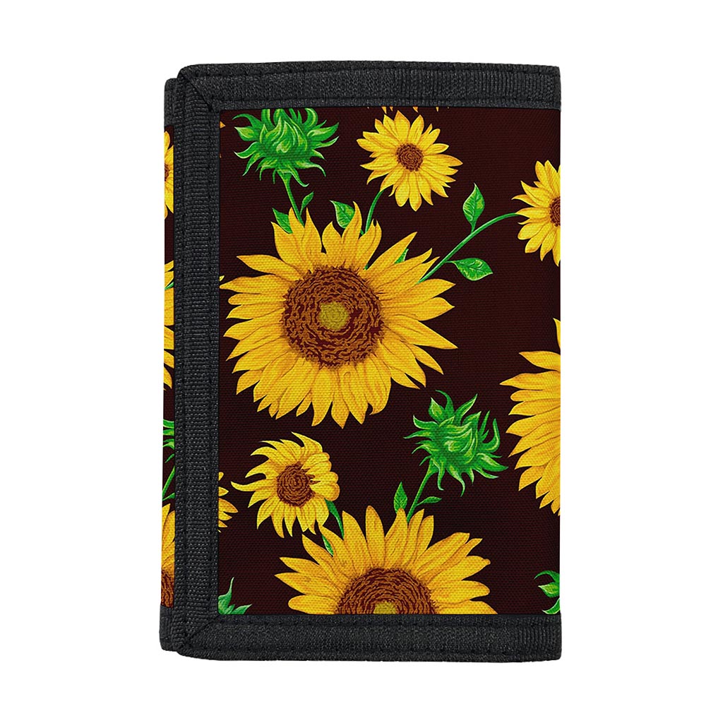 Brown Sunflower Pattern Print Trifold Wallet