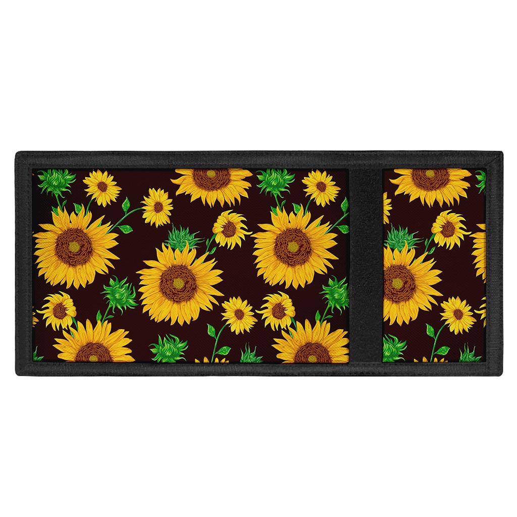 Brown Sunflower Pattern Print Trifold Wallet