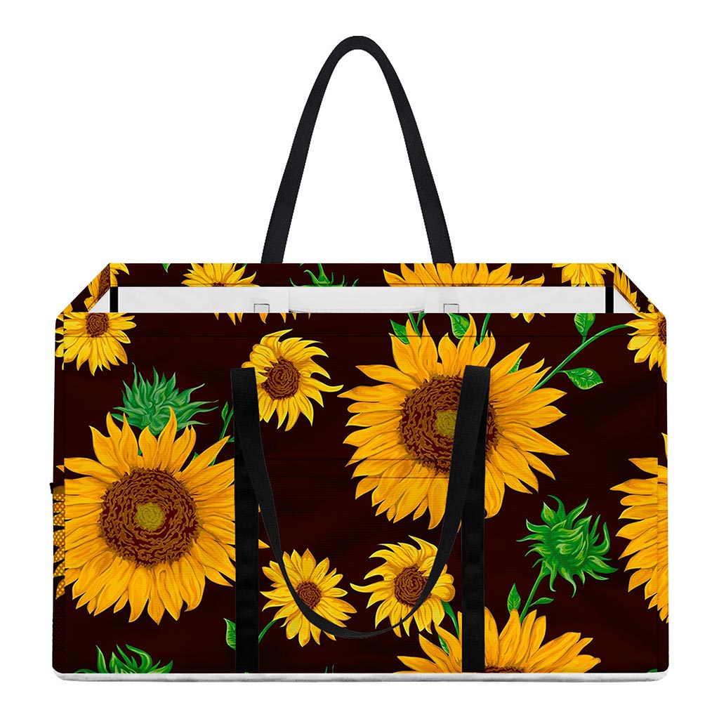 Brown Sunflower Pattern Print Utility Tote Bag