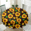 Brown Sunflower Pattern Print Waterproof Round Tablecloth