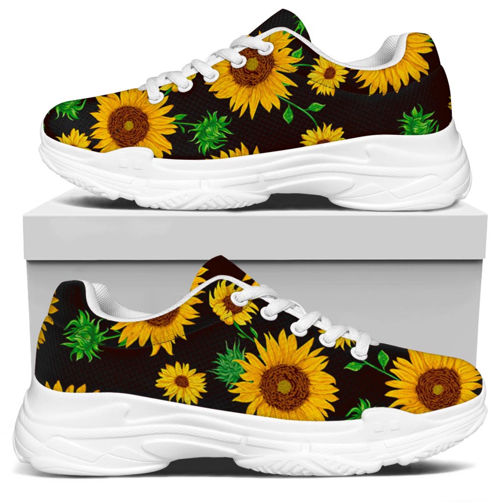 Brown Sunflower Pattern Print White Chunky Shoes