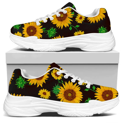 Brown Sunflower Pattern Print White Chunky Shoes