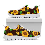 Brown Sunflower Pattern Print White Running Shoes