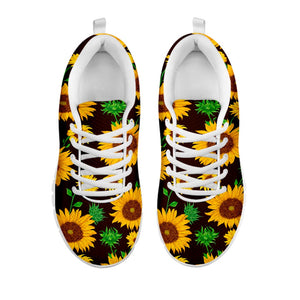 Brown Sunflower Pattern Print White Running Shoes