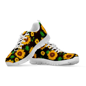 Brown Sunflower Pattern Print White Running Shoes