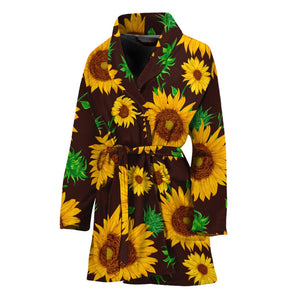 Brown Sunflower Pattern Print Women's Bathrobe