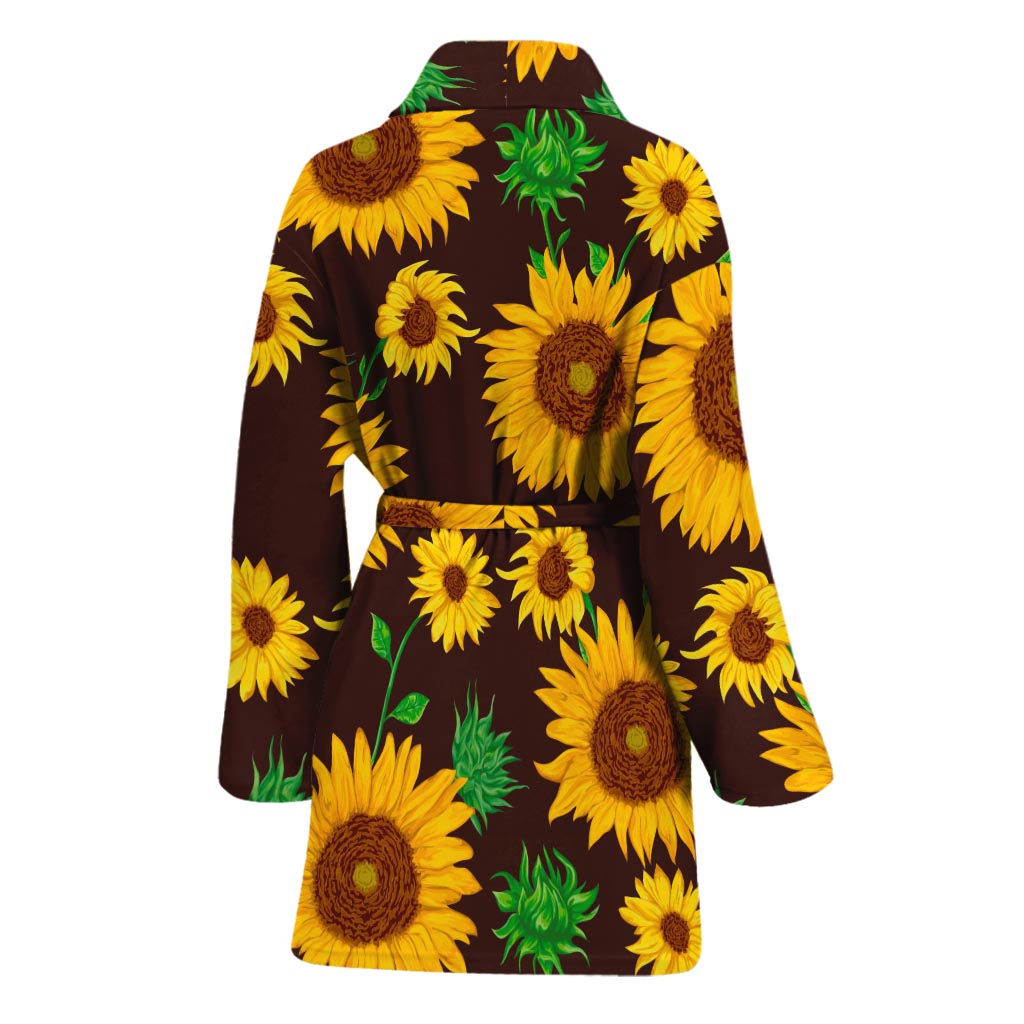 Brown Sunflower Pattern Print Women's Bathrobe