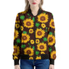 Brown Sunflower Pattern Print Women's Bomber Jacket