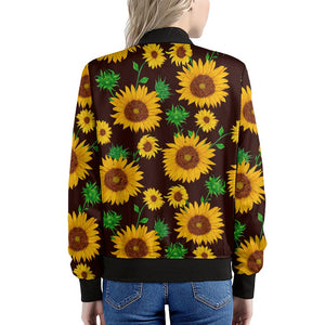 Brown Sunflower Pattern Print Women's Bomber Jacket