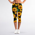 Brown Sunflower Pattern Print Women's Capri Leggings