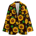 Brown Sunflower Pattern Print Women's Cotton Blazer