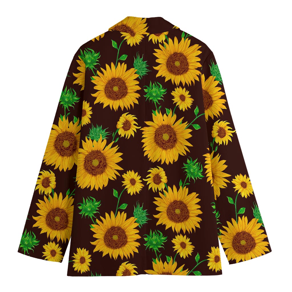 Brown Sunflower Pattern Print Women's Cotton Blazer