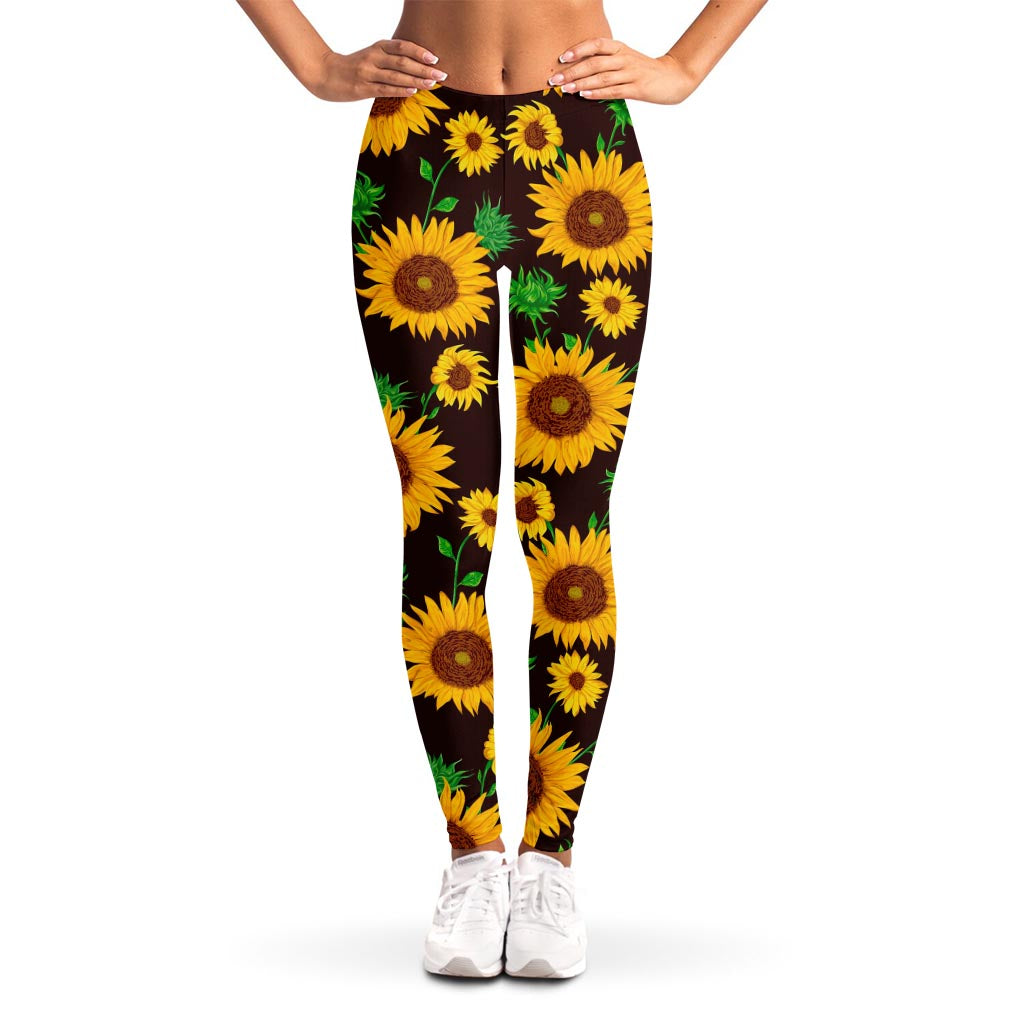 Brown Sunflower Pattern Print Women's Leggings