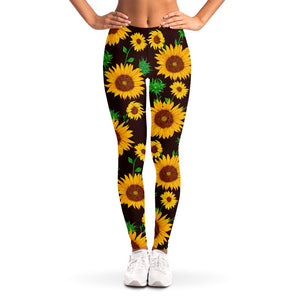 Brown Sunflower Pattern Print Women's Leggings