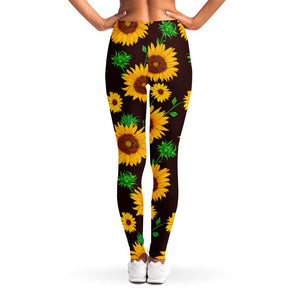 Brown Sunflower Pattern Print Women's Leggings