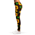 Brown Sunflower Pattern Print Women's Leggings