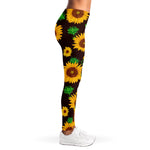 Brown Sunflower Pattern Print Women's Leggings