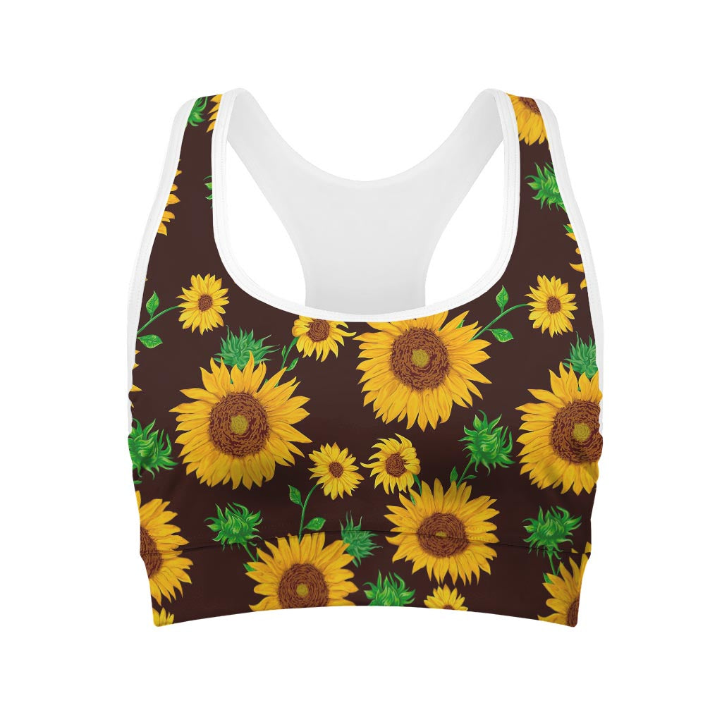 Brown Sunflower Pattern Print Women's Sports Bra