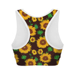 Brown Sunflower Pattern Print Women's Sports Bra
