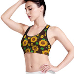 Brown Sunflower Pattern Print Women's Sports Bra
