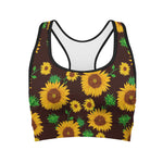 Brown Sunflower Pattern Print Women's Sports Bra