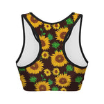 Brown Sunflower Pattern Print Women's Sports Bra