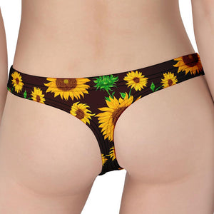 Brown Sunflower Pattern Print Women's Thong