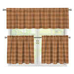 Brown Tattersall Pattern Print 3 Piece Kitchen Curtains