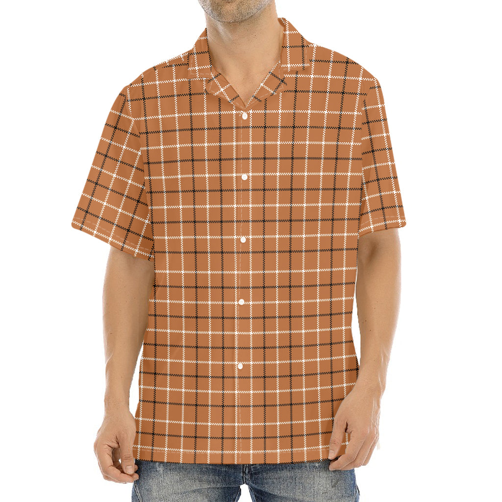 Brown Tattersall Pattern Print Aloha Shirt
