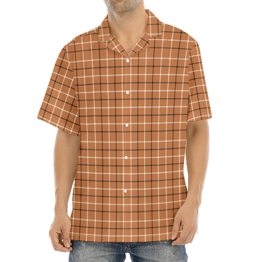 Brown Tattersall Pattern Print Aloha Shirt