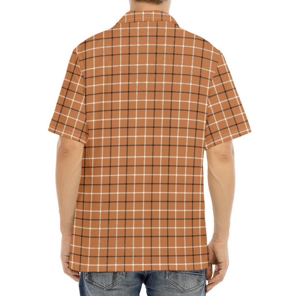 Brown Tattersall Pattern Print Aloha Shirt