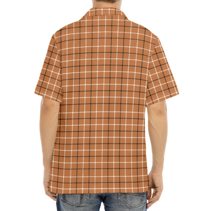 Brown Tattersall Pattern Print Aloha Shirt