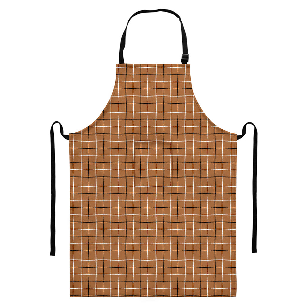 Brown Tattersall Pattern Print Bib Apron With Pocket