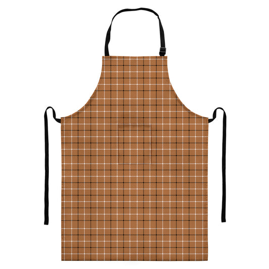 Brown Tattersall Pattern Print Bib Apron With Pocket