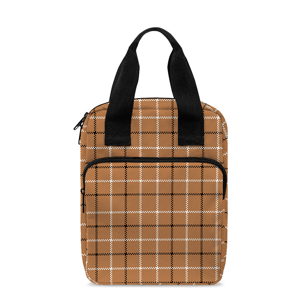 Brown Tattersall Pattern Print Bible Tote Bag