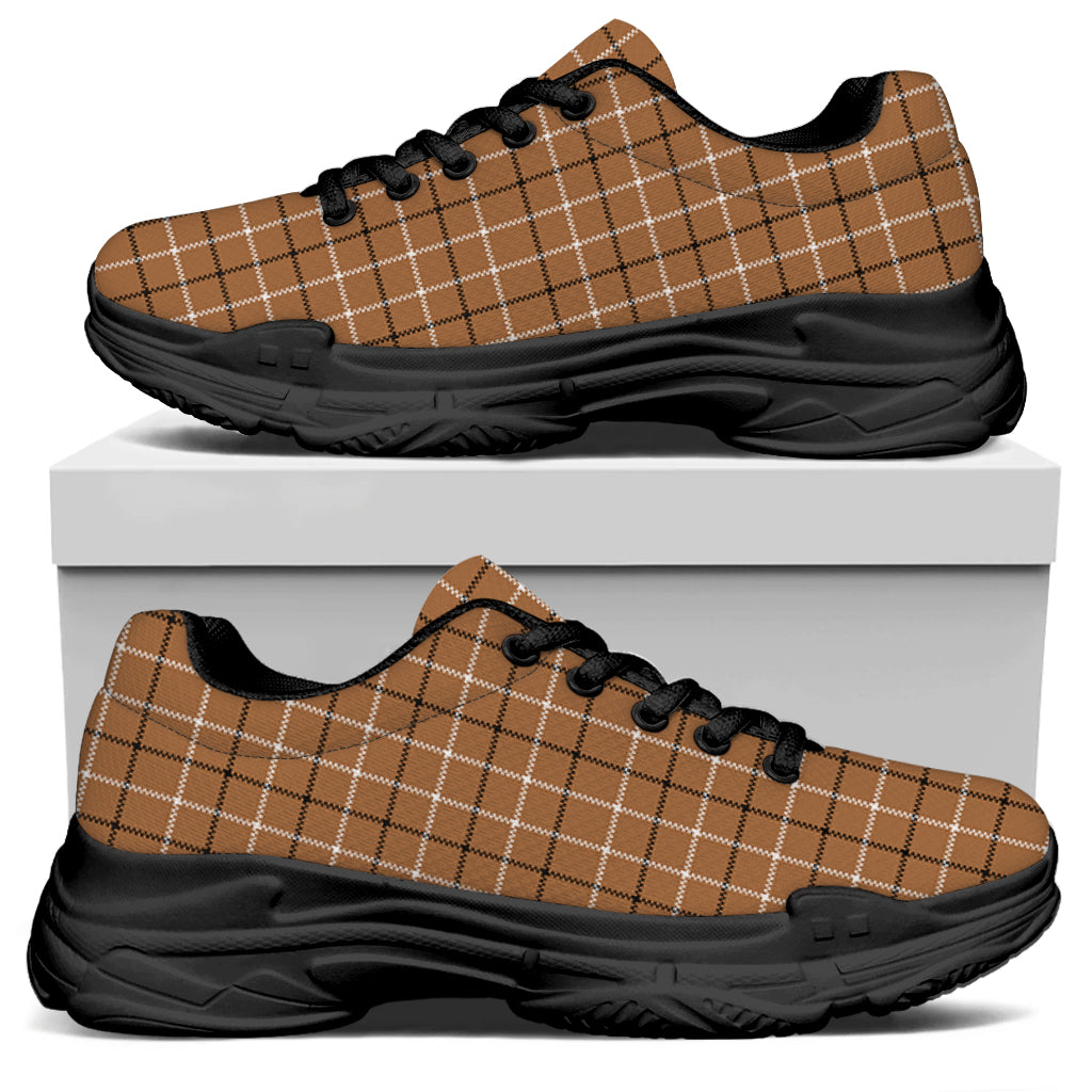Brown Tattersall Pattern Print Black Chunky Shoes
