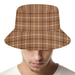 Brown Tattersall Pattern Print Bucket Hat