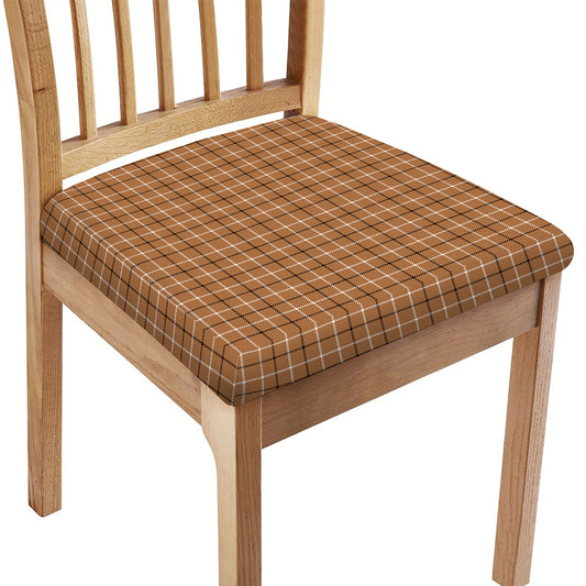 Brown Tattersall Pattern Print Chair Cushion Cover