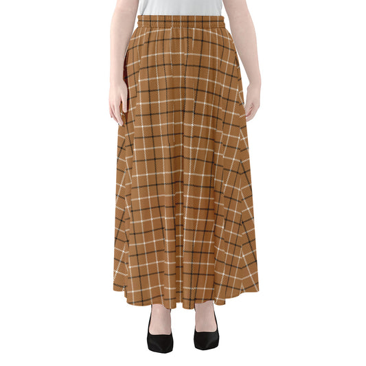 Brown Tattersall Pattern Print Chiffon Maxi Skirt