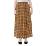 Brown Tattersall Pattern Print Chiffon Maxi Skirt