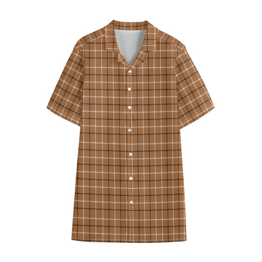 Brown Tattersall Pattern Print Cotton Hawaiian Shirt
