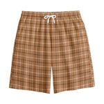 Brown Tattersall Pattern Print Cotton Shorts