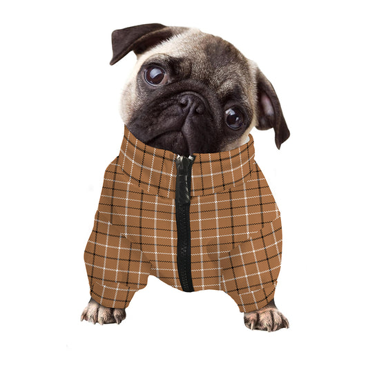 Brown Tattersall Pattern Print Dog Zip Up Jacket