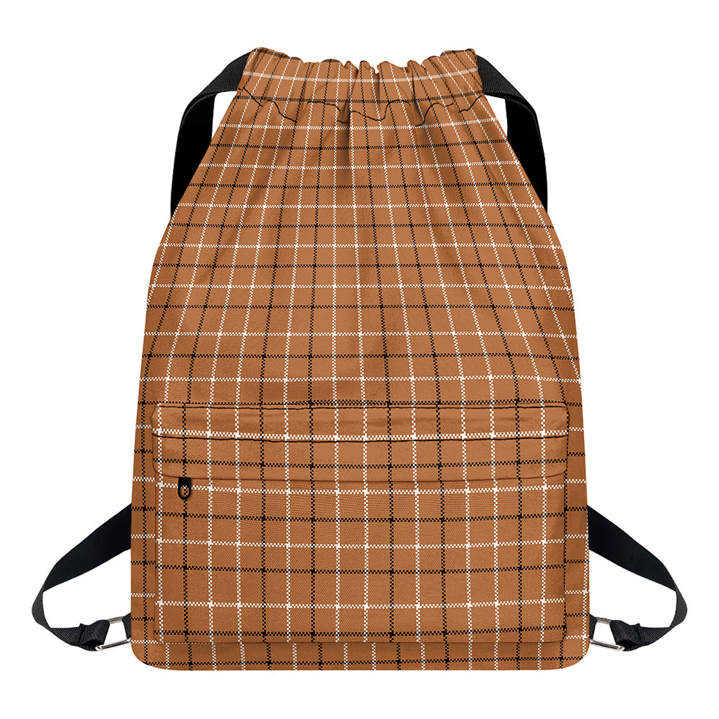 Brown Tattersall Pattern Print Drawstring Backpack